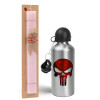 Easter Set, metallic Silver aluminum water bottle (500ml) & scented flat Easter candle (30cm) (PINK)