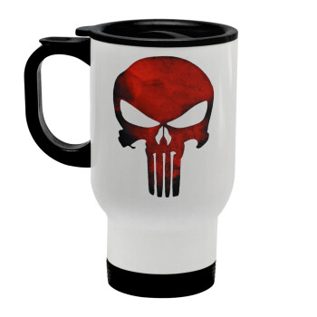 Red skull, Stainless steel travel mug with lid, double wall white 450ml