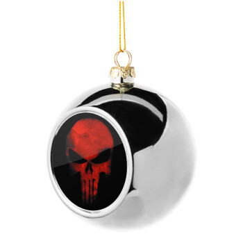 Red skull, Silver 8cm Christmas tree ball ornament