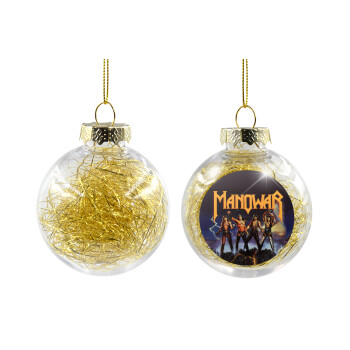 Manowar Fighting the world, Transparent Christmas tree ball ornament with gold filling 8cm