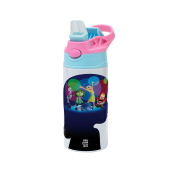 Τα Μυαλά που Κουβαλάς, Children's hot water bottle, stainless steel, with safety straw, Pink/BlueCiel (360ml) BPA FREE