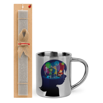 Τα Μυαλά που Κουβαλάς, Easter Set, metallic thermal cup (300ml) & Easter aromatic flat candle (30cm) (GRAY)