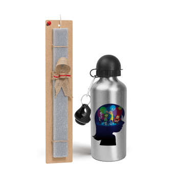 Τα Μυαλά που Κουβαλάς, Easter Set, metallic silver aluminum water bottle (500ml) & aromatic flat Easter candle (30cm) (GRAY)