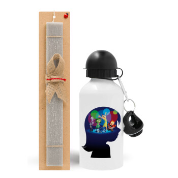 Τα Μυαλά που Κουβαλάς, Easter Set, metallic aluminum water bottle (500ml) & aromatic flat Easter candle (30cm) (GRAY)