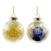 Transparent Christmas tree ball ornament with gold filling 8cm