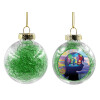 Transparent Christmas tree ball ornament with green filling 8cm