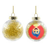 Transparent Christmas tree ball ornament with gold filling 8cm