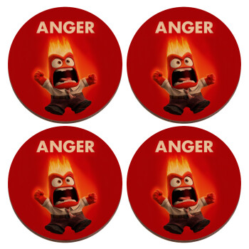 Anger, Θυμός, ΣΕΤ x4 Σουβέρ ξύλινα στρογγυλά plywood (9cm)