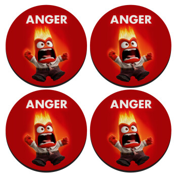 Anger, Θυμός, ΣΕΤ 4 Σουβέρ ξύλινα στρογγυλά (9cm)