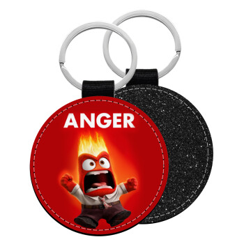 Anger, Μπρελόκ Δερματίνη, στρογγυλό ΜΑΥΡΟ (5cm)