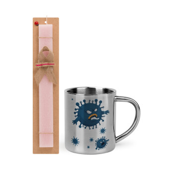 monster virus, Easter Set, metallic thermal cup (300ml) & aromatic flat Easter candle (30cm) (PINK)