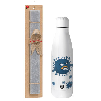 monster virus, Easter Set, metallic Inox water bottle (700ml) & Easter scented flat candle (30cm) (GRAY)