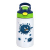 Children's hot water bottle, stainless steel, with safety straw, green, blue (350ml)