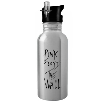 Pink Floyd, The Wall, Water bottle Silver with straw, stainless steel 600ml