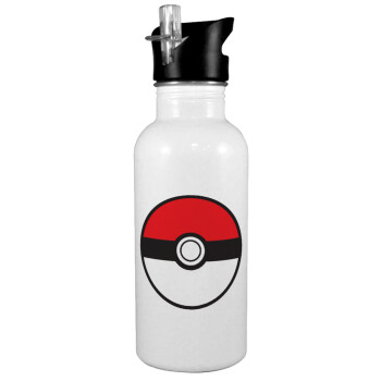 Pokemon ball, White water bottle with straw, stainless steel 600ml