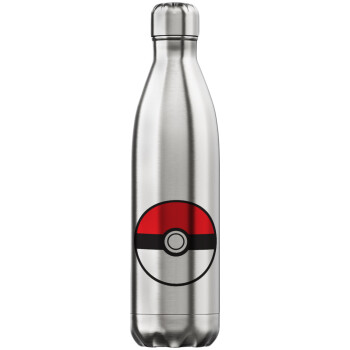 Pokemon ball, Μεταλλικό παγούρι θερμός Inox (Stainless steel), διπλού τοιχώματος, 750ml