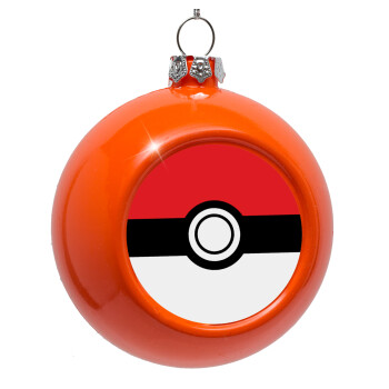 Pokemon ball, Στολίδι Χριστουγεννιάτικη μπάλα δένδρου Πορτοκαλί 8cm