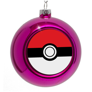 Pokemon ball, Στολίδι Χριστουγεννιάτικη μπάλα δένδρου Μωβ 8cm