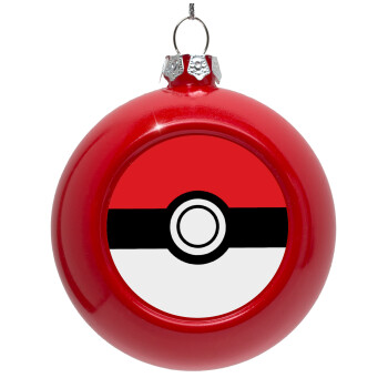 Pokemon ball, Στολίδι Χριστουγεννιάτικη μπάλα δένδρου Κόκκινη 8cm