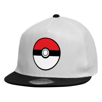 Pokemon ball, Child's Flat Snapback Hat, White (100% COTTON, CHILDREN'S, UNISEX, ONE SIZE)