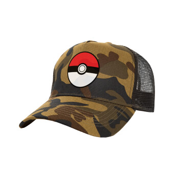 Pokemon ball, Adult Structured Trucker Hat, with Mesh, (Camouflage) Army (100% COTTON, ADULT, UNISEX, ONE SIZE)