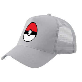 Pokemon ball, Adult Structured Trucker Hat, with Mesh, GRAY (100% COTTON, ADULT, UNISEX, ONE SIZE)