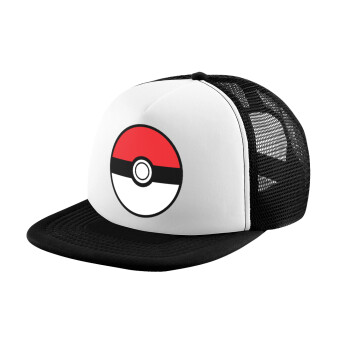 Pokemon ball, Adult Soft Trucker Hat with Black/White Mesh (POLYESTER, ADULT, UNISEX, ONE SIZE)