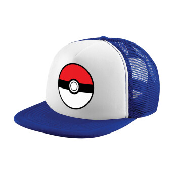 Pokemon ball, Child's Soft Trucker Hat with Blue/White Mesh (POLYESTER, CHILD, ONE SIZE)