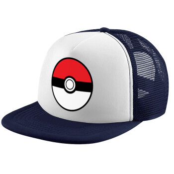 Pokemon ball, Children's Soft Trucker Cap with Dark Blue/White Mesh (POLYESTER, CHILDREN, ONE SIZE)