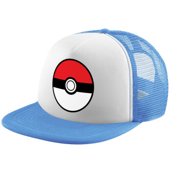 Pokemon ball, Child's Soft Trucker Hat with Blue/White Mesh (POLYESTER, CHILD, ONE SIZE)