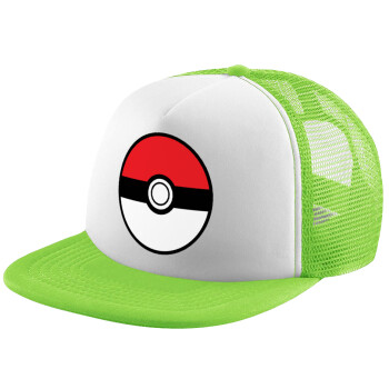 Pokemon ball, Child's Soft Trucker Hat with Green/White Mesh (POLYESTER, CHILDREN'S, ONE SIZE)