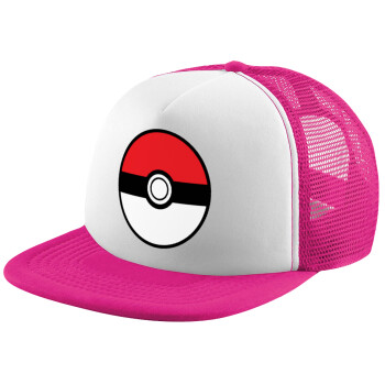 Pokemon ball, Adult Soft Trucker Hat with Pink/White Mesh (POLYESTER, ADULT, UNISEX, ONE SIZE)