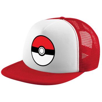 Pokemon ball, Adult Soft Trucker Hat with Red/White Mesh (POLYESTER, ADULT, UNISEX, ONE SIZE)