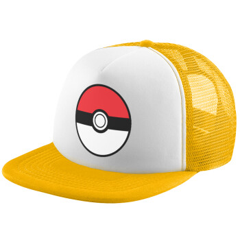 Pokemon ball, Adult Soft Trucker Hat with Yellow/White Mesh (POLYESTER, ADULT, UNISEX, ONE SIZE)