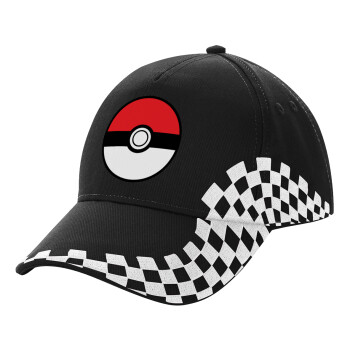 Pokemon ball, Adult Ultimate BLACK RACING Cap, (100% COTTON DRILL, ADULT, UNISEX, ONE SIZE)