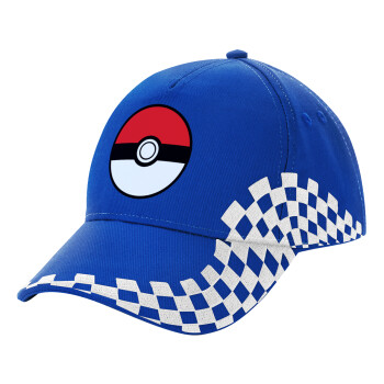 Pokemon ball, Adult Ultimate BLUE RACING Cap, (100% COTTON DRILL, ADULT, UNISEX, ONE SIZE)