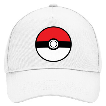 Pokemon ball, Adult Baseball Cap, Drill, White (100% COTTON, ADULT, UNISEX, ONE SIZE)