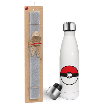 Pokemon ball, Easter candle, metallic white thermos bottle (500ml) & aromatic flat candle (30cm) (GRAY)