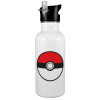 White water bottle with straw, stainless steel 600ml