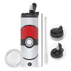 Travel Tumbler 2 Lids, with metal straw & cleaning brush (Stainless steel 304 Food grade, BPA free, 600ml)