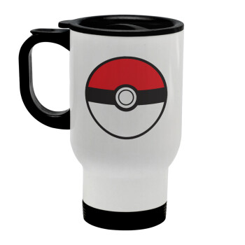 Pokemon ball, Stainless steel travel mug with lid, double wall white 450ml
