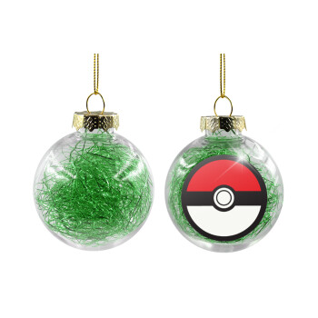 Pokemon ball, Transparent Christmas tree ball ornament with green filling 8cm