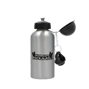 Milk, Naps, Rock N Roll, Metallic water jug, Silver, aluminum 500ml