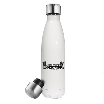 Milk, Naps, Rock N Roll, Metal mug thermos White (Stainless steel), double wall, 500ml