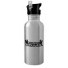 Water bottle Silver with straw, stainless steel 600ml