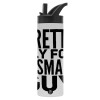 Metallic thermos bottle with straw & handle, stainless steel (Stainless steel 304), double-walled, 600ml.