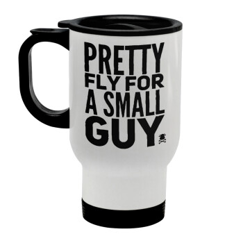 Pretty fly for a small guy, Stainless steel travel mug with lid, double wall white 450ml