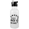 White water bottle with straw, stainless steel 600ml