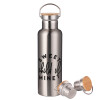 Stainless steel Silver with wooden lid (bamboo), double wall, 750ml