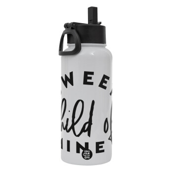 Sweet child of mine!, Metal mug thermo White with Straw and Spout Lid (Stainless steel), double wall, 950ml